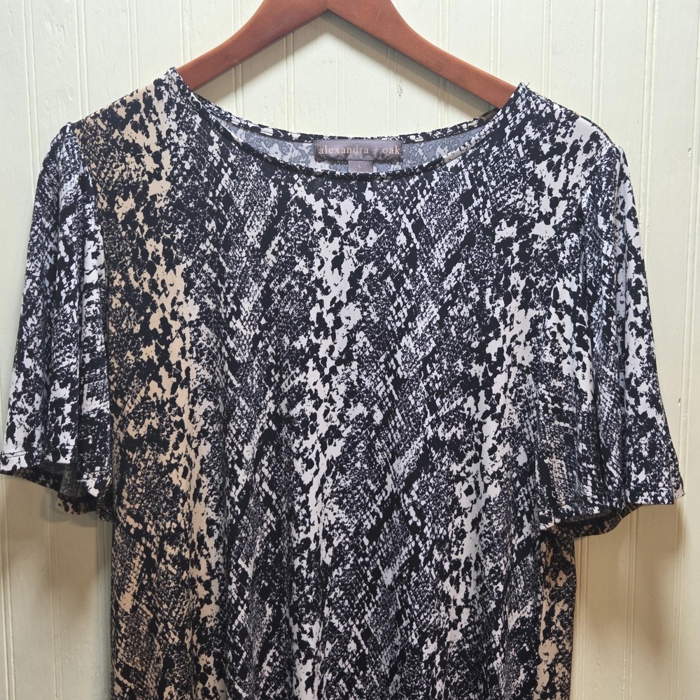 Alexandra + Oak Dress Womens Large Black Animal Print T-Shirt Shift Knee Length